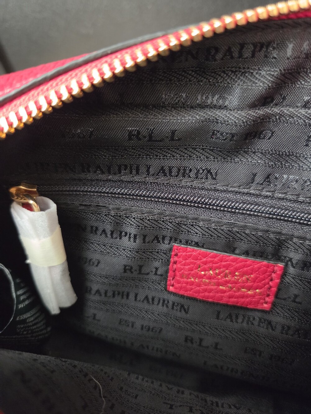 Lauren Ralph Lauren Red Pebbled Leather Crossbody Bag - Picture 9 of 16